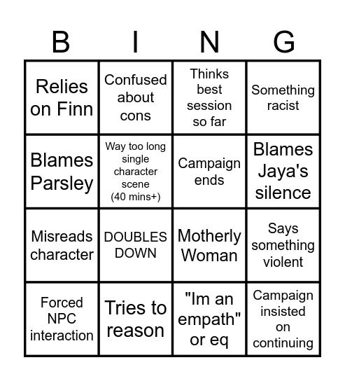DND Bingo Card