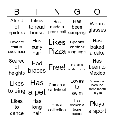 Human Icebreaker Bingo Card