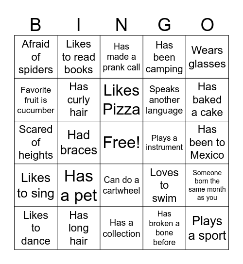 Human Icebreaker Bingo Card
