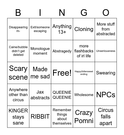 TADC bingo Card