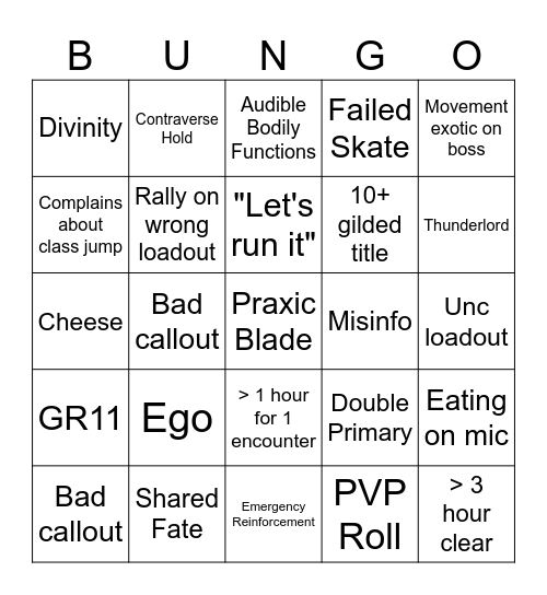 D2 LFG BINGO Card