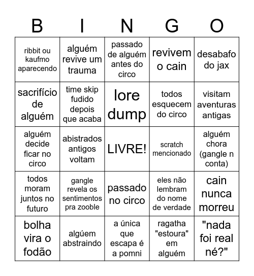 bingo do circo digital Bingo Card