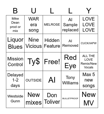 BULLY DELUXE Bingo Card