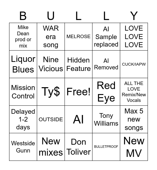 BULLY DELUXE Bingo Card