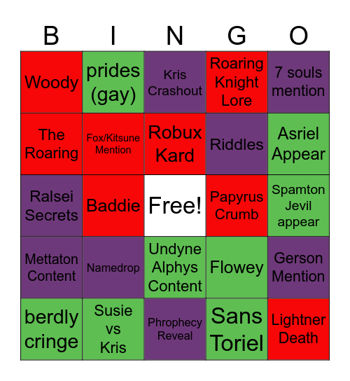 Deltarune Bingo Board Bingo Card