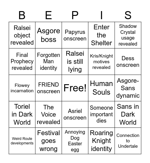 DELTARUNE Bingo Board Bingo Card