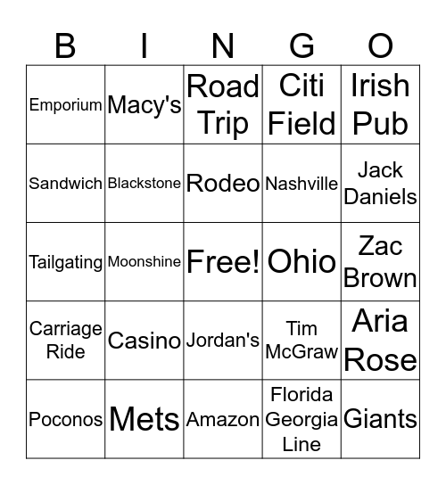 "US" Bingo Card