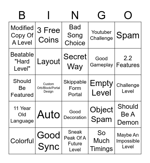 Recent Tab BINGO Card