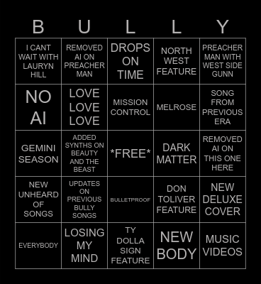 BULLY DELUXE PREDICTIONS Bingo Card