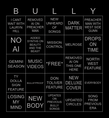 BULLY DELUXE PREDICTIONS Bingo Card