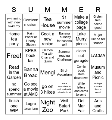 Summer Bingo Card