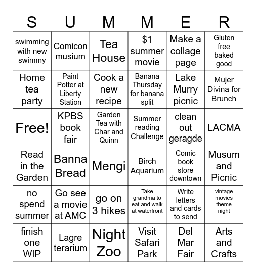 Summer Bingo Card