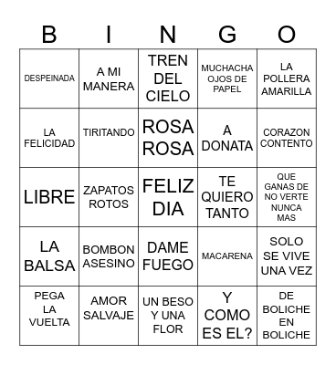 BINGO MUSICAL Bingo Card
