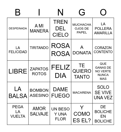 BINGO MUSICAL Bingo Card