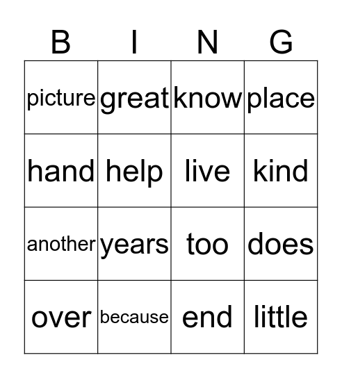 HFW 5-8 Bingo Card