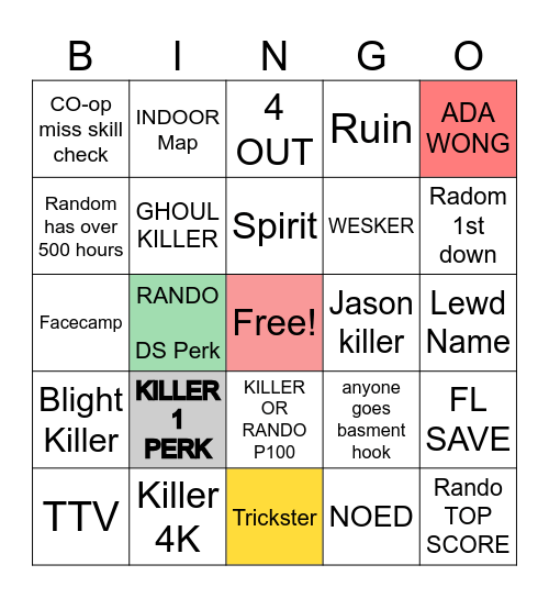 DBD Drinking Bingo Card