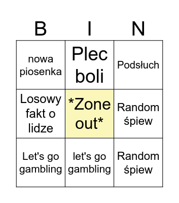 Radek Bingo Card