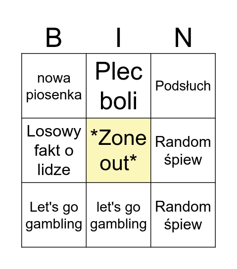 Radek Bingo Card