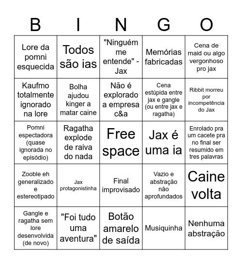 Tadc bingo last episode Bingo Card