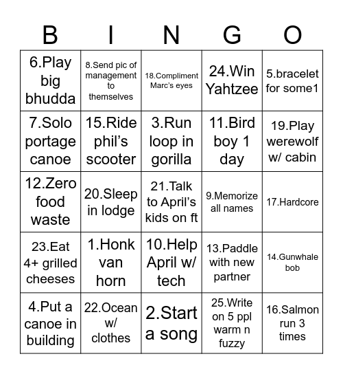 Staff Training Bingo Card