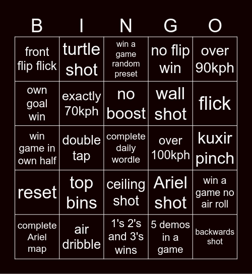 rocket league Bingo Card