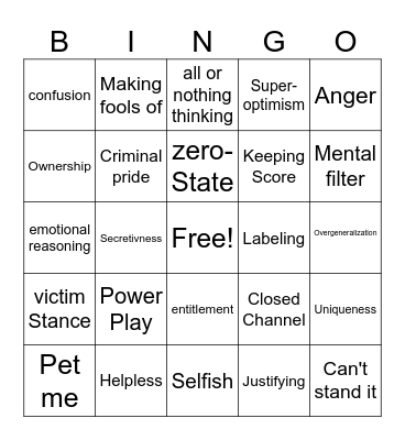 Thinking error bingo Card