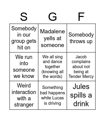 Jules's 21st Birthday Bingo Card