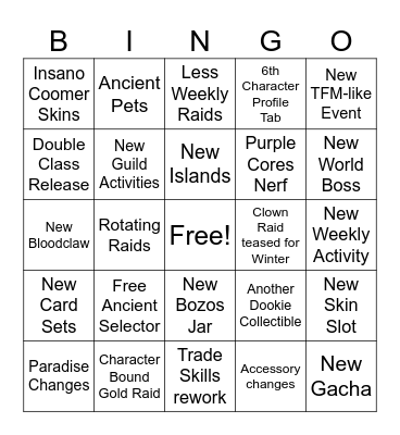 Aynge Summer LOAON 26 Bingo Card