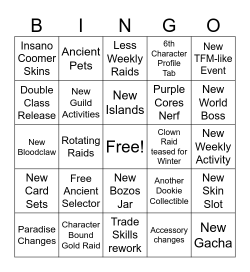 Aynge Summer LOAON 26 Bingo Card