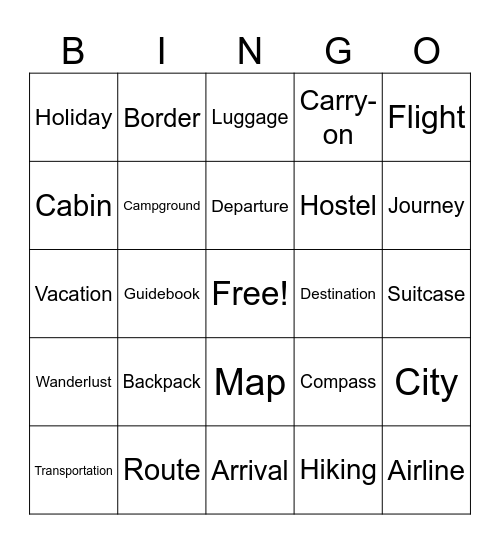 Travel Bingo Card