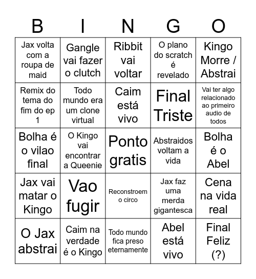 Digital Circus Bingo Card