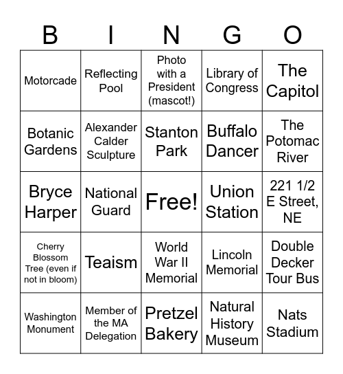 Washington, DC BINGO Card