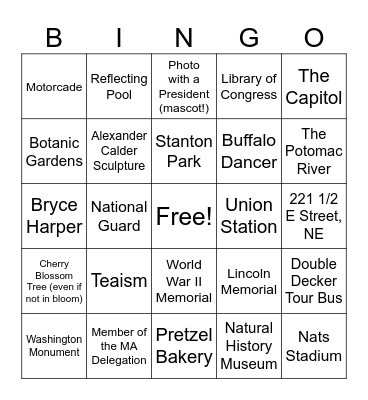 Washington, DC BINGO Card