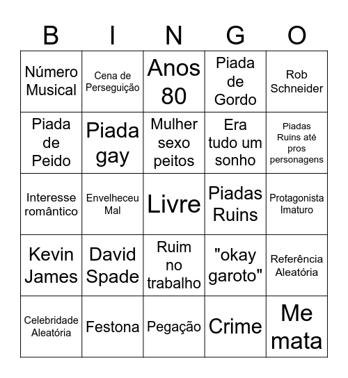 Adam Sandler Bingo Card