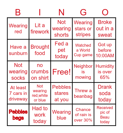 4th of July Bingo Card