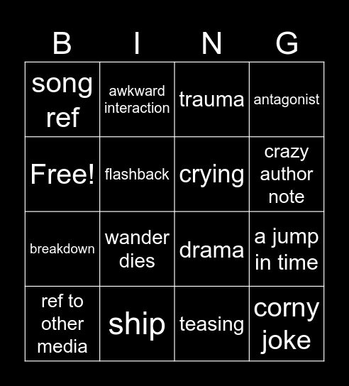 fanfic Bing Bingo Card