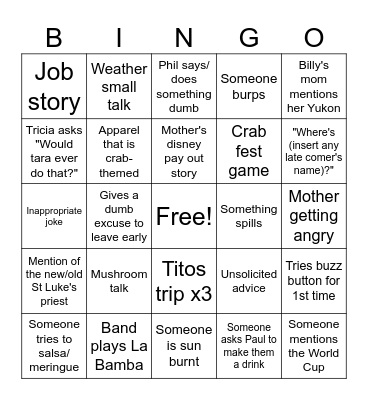 Crab Fest Card 2 Bingo Card