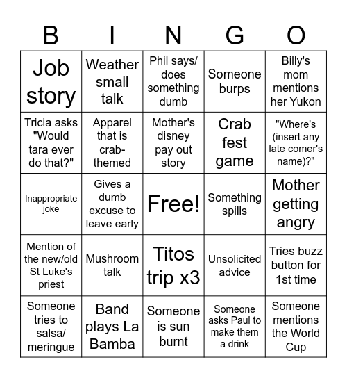 Crab Fest Card 2 Bingo Card