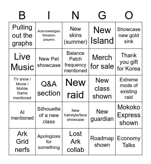 LOAON Bingo Card