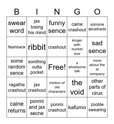 digital circus bingo Card
