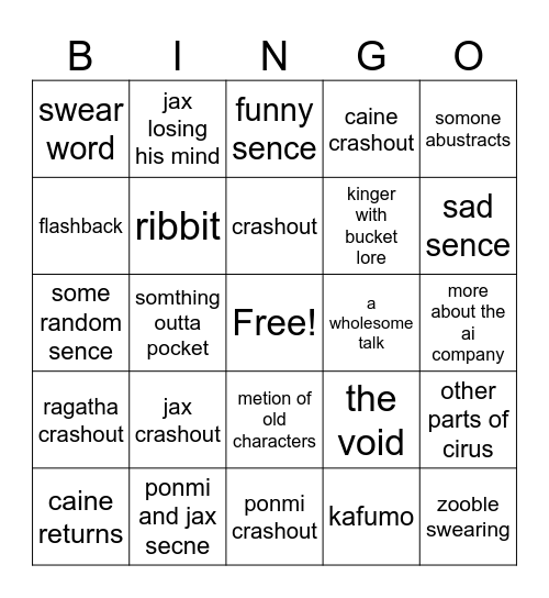 digital circus bingo Card