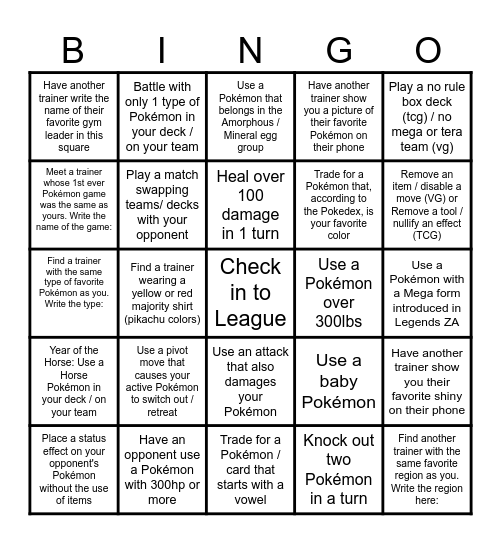 Pokémon TCG/VG Bingo Card