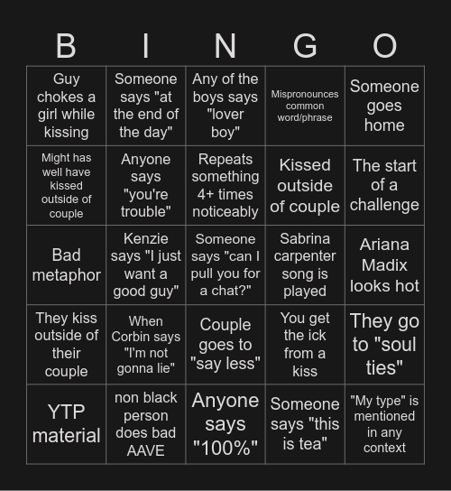 Love Island 2026 Bingo Card