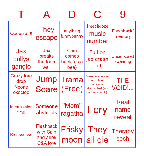 The amazing digital circus ep 9 Bingo Card