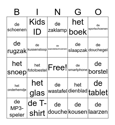Ik ga op reis .... Bingo Card