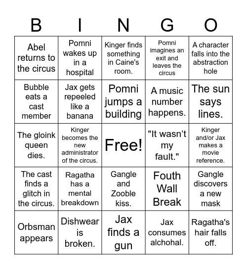 TADC EP 9 Bingo Card