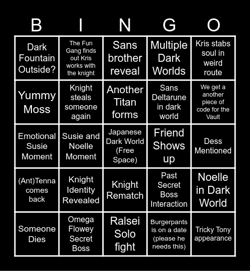 Deltarune Ch 5 Bingo Card Bingo Card