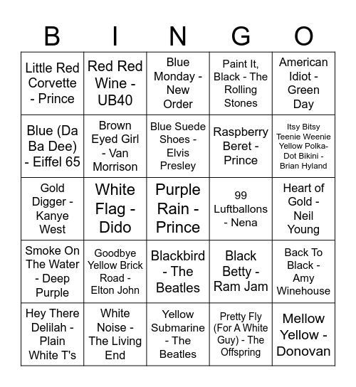 Synesthesia Bingo Card
