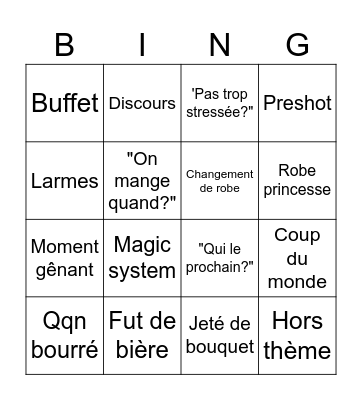 Wedding Bingo Card