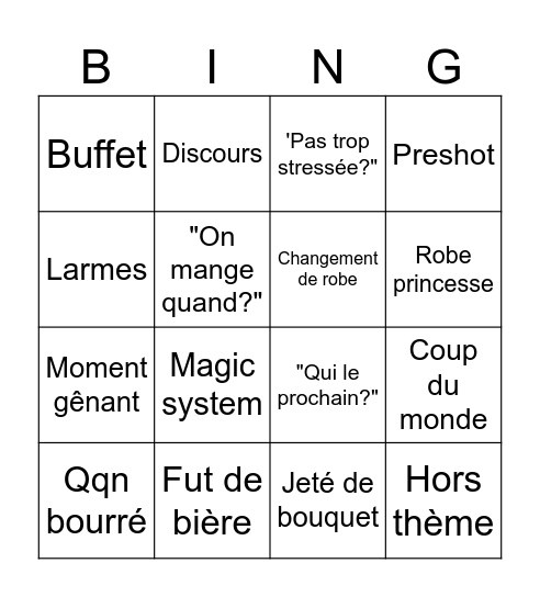 Wedding Bingo Card